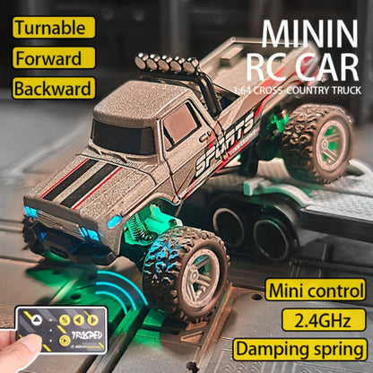 Mini RC Monster Truck 1:64 Scale with Matching Trailer, 2.4GHz Controller, LED Details and Three Color Options