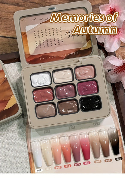 Gel Nail Polish Set with MORDDA Label, 9 Gradient Colors in the Yi Qiu Ci Nine-Grid Palette