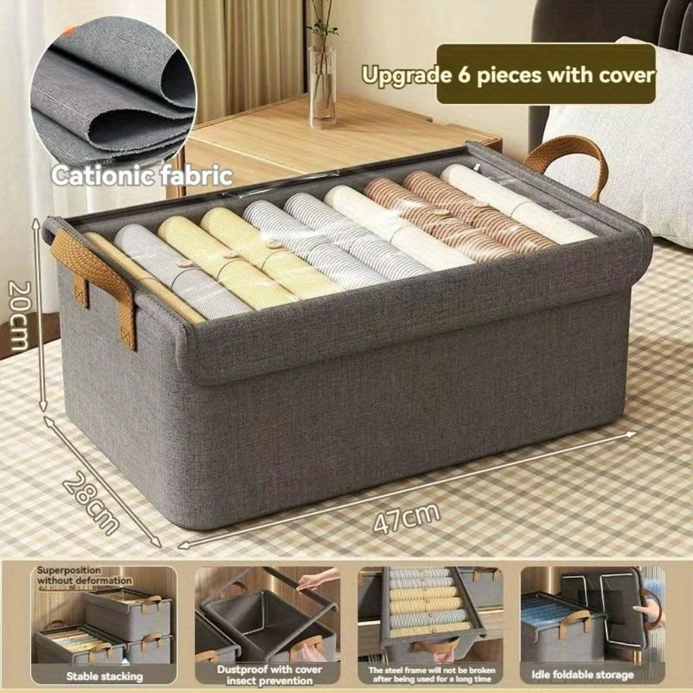 Foldable Storage Box for Clothes & Pants – Collapsible Wardrobe Organizer Basket for Dormitory, Closet & Under-Bed Storage | Space-Saving Folding Bin in Gray, Denim Blue & Beige