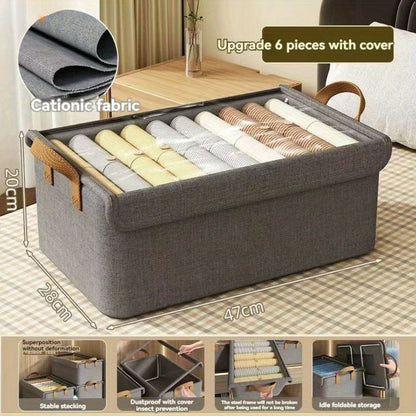 Foldable Storage Box for Clothes & Pants – Collapsible Wardrobe Organizer Basket for Dormitory, Closet & Under-Bed Storage | Space-Saving Folding Bin in Gray, Denim Blue & Beige