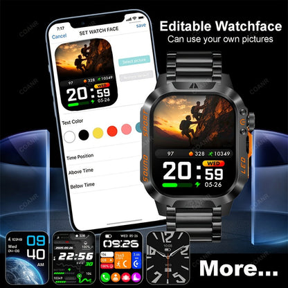 Large Screen Men's Smartwatch 2.01" Wireless Calling, 100+ Sport Modes, LED Flashlight, Purple Light, Heart Rate SpO2 Sleep Tracker, Phone Sync & Notifications – Compatible with iPhone & Android