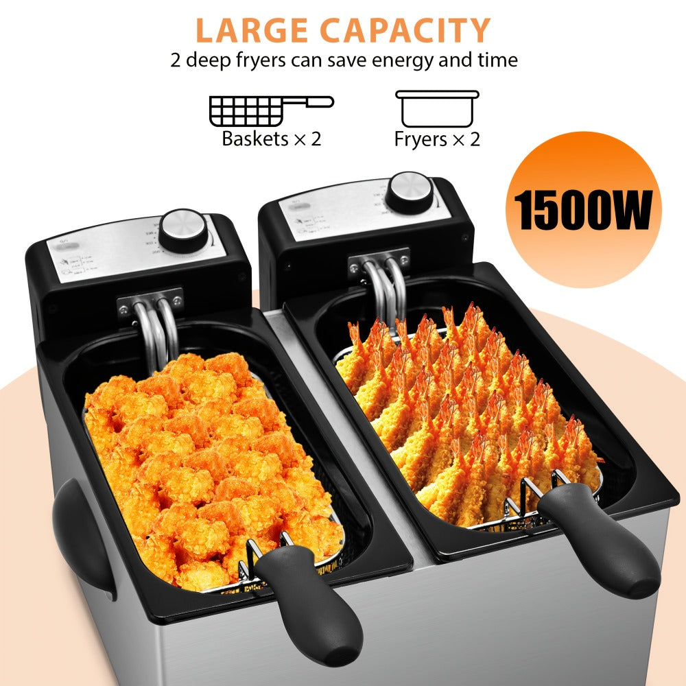 Black Stainless-Steel Deep Fryer with 1.5L to 6L Options, Enamel Inner Pot and Foldable Basket Handle