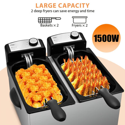 Black Stainless-Steel Deep Fryer with 1.5L to 6L Options, Enamel Inner Pot and Foldable Basket Handle