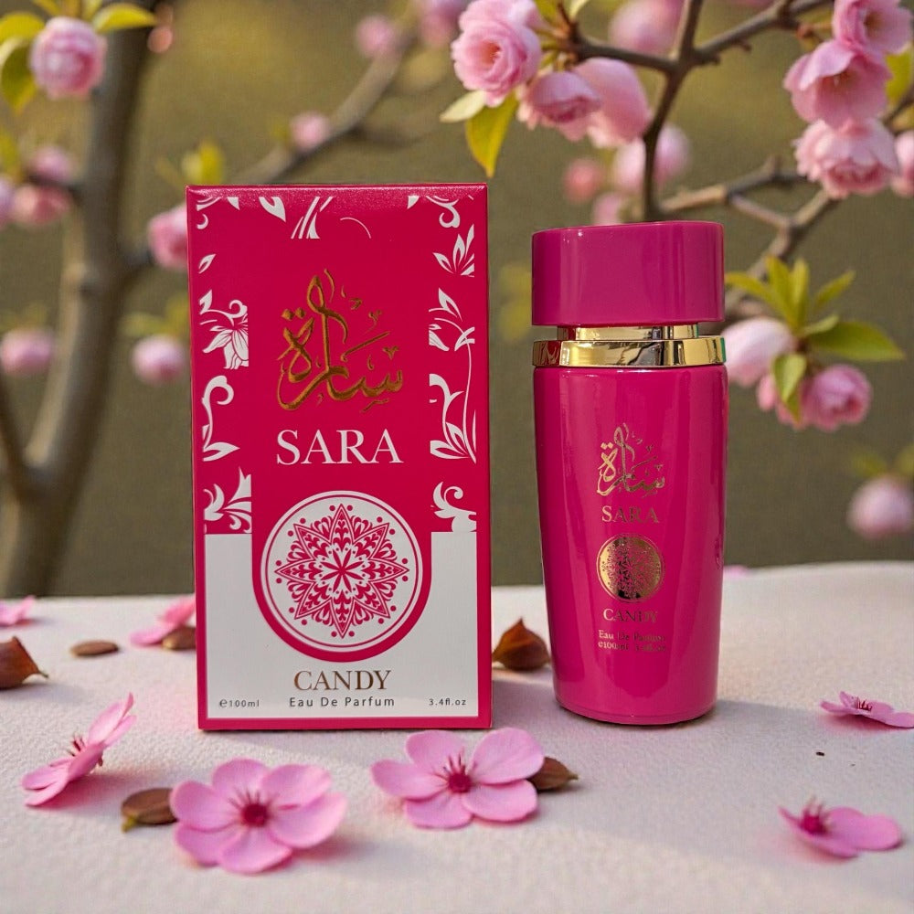 Eau de Parfum Sara Candy for Women 100ml in Bright Pink Box with 4-Note Source Profile for Daily Wear