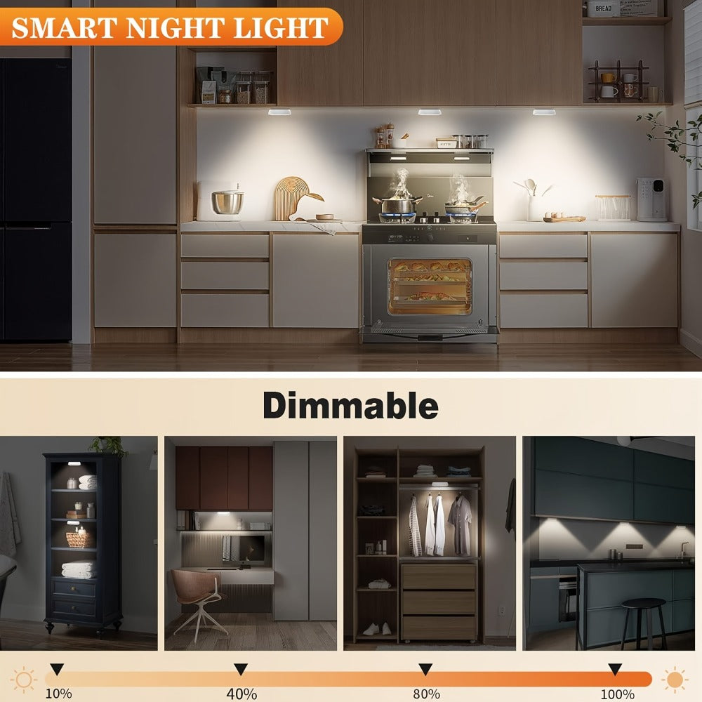 Wireless Motion Sensor Night Light USB Rechargeable - Dimmable Wall Lamp Dual Mode PIR Sensor Magnetic & Adhesive Mount 6 or 12 Pack for Kitchen Hallway Stairs Closet Cabinet Bedroom Bathroom