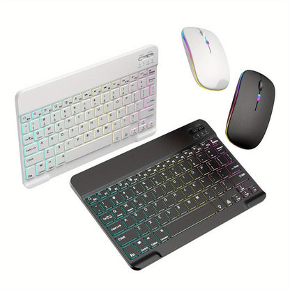 Wireless RGB Backlit Gaming Keyboard and Mouse Combo with Mouse Pad – 10-Inch Portable Keyboard Mouse Set for PC iOS Android Tablets | Rechargeable RGB Desk Setup Keyboard