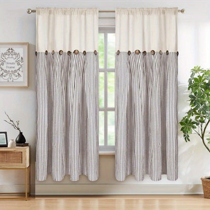 Semi Sheer Curtains Bohemian Linen Cotton Patchwork Grommet Top Window Drapes for Bedroom Living Room Kitchen Bathroom Cafe - Boho Country Cottage Style 4 Seasons 1 or 2 Panels