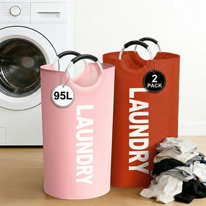 Two-Piece 95L Foldable Laundry Hamper Set with Ring Handles in 12 Solid or Mixed Color Options