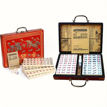 146-Tile Chinese Dragon Mahjong Set with Carrying Case, Wind Indicator, Dice and Compact Ivory-Style Tiles