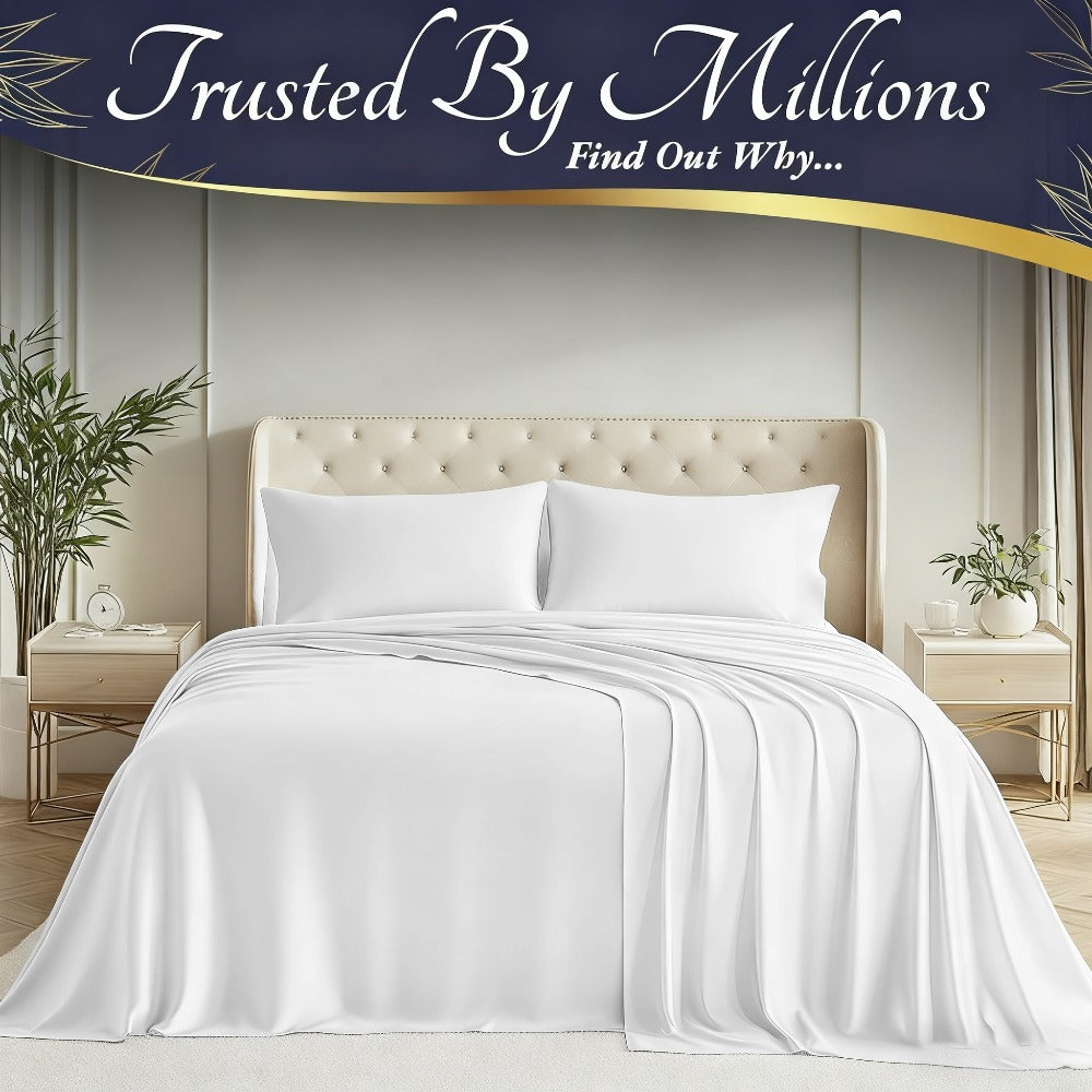 Bed Sheet Set Bamboo-Derived Fabric with Four Bed Sizes, Documented Sheet Dimensions and Thirteen Colors