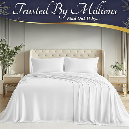 Bed Sheet Set Bamboo-Derived Fabric with Four Bed Sizes, Documented Sheet Dimensions and Thirteen Colors