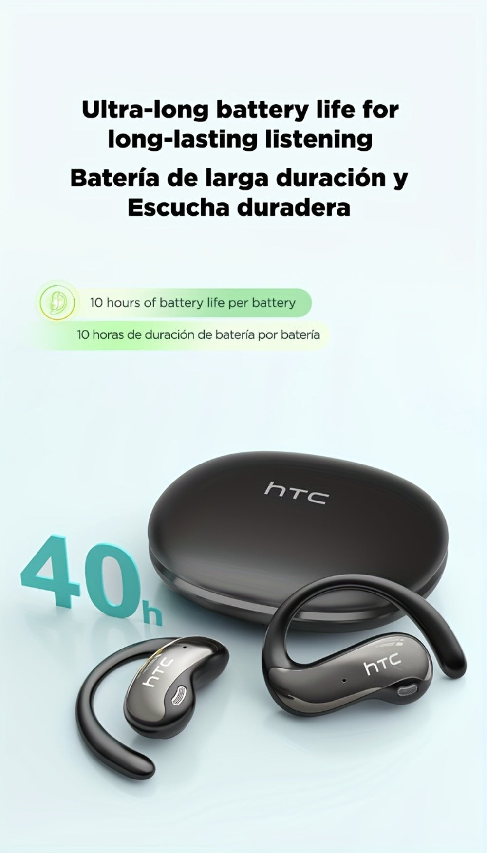 HTC NE19 Open-Ear AI Translation Earbuds with Oval Charging Case in Black, Gunmetal, Beige or Purple