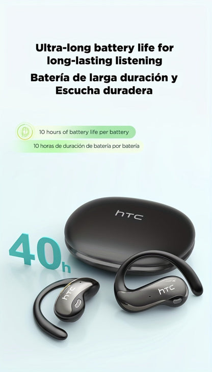 HTC NE19 Open-Ear AI Translation Earbuds with Oval Charging Case in Black, Gunmetal, Beige or Purple