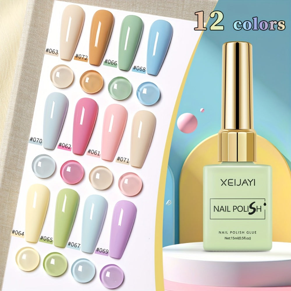 Gel Nail Polish Set with XEIJAYI Label, 12 Candy Macaroon Gel Colors in 0.51oz Square Bottles