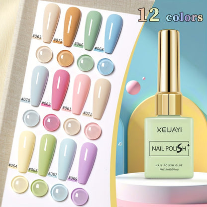 Gel Nail Polish Set with XEIJAYI Label, 12 Candy Macaroon Gel Colors in 0.51oz Square Bottles