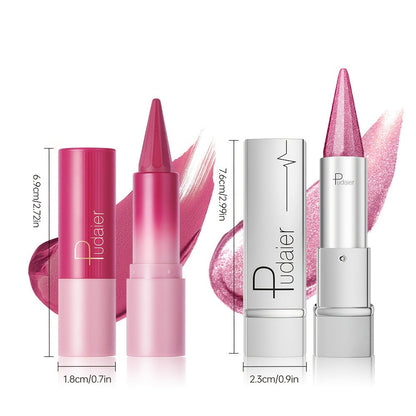 Lipstick Set 2pcs for Women — Highly Pigmented Waterproof Matte & Metallic Shimmer Lip Color Combo with Pointed-Tip Precision, Long-Lasting Full Coverage Beauty Gift