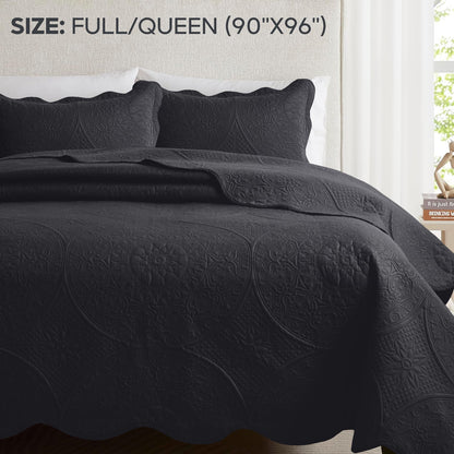 Quilted Bedspread Set 3 Piece – Soft Floral Coverlet with Pillow Shams, Lightweight Breathable Quilt for Bedroom & Guest Room, All Season Bed Cover