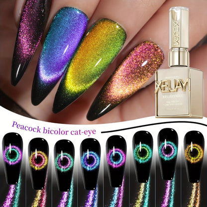 Gel Nail Polish Set with XEIJAYI Label, 8 Magnetic Cat Eye Colors, 0.51oz Bottles and Magnet Tool
