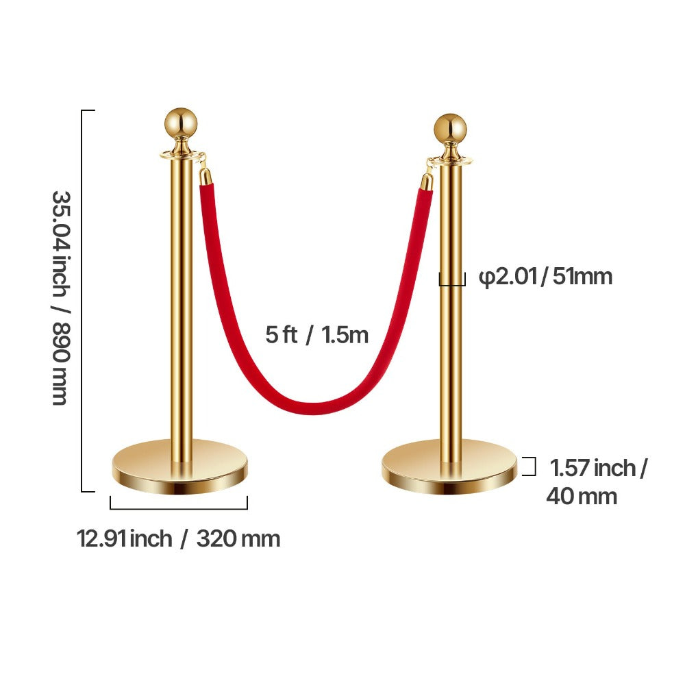 Stanchion Posts with Red Velvet Rope Set - Gold Crowd Control Barrier, for Home, Office and Event Organization