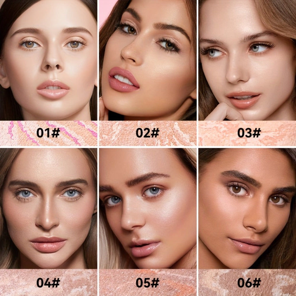 Marbled Pressed Powder Foundation Compact with Mirror in Six Shade Labels from Rose to Sand