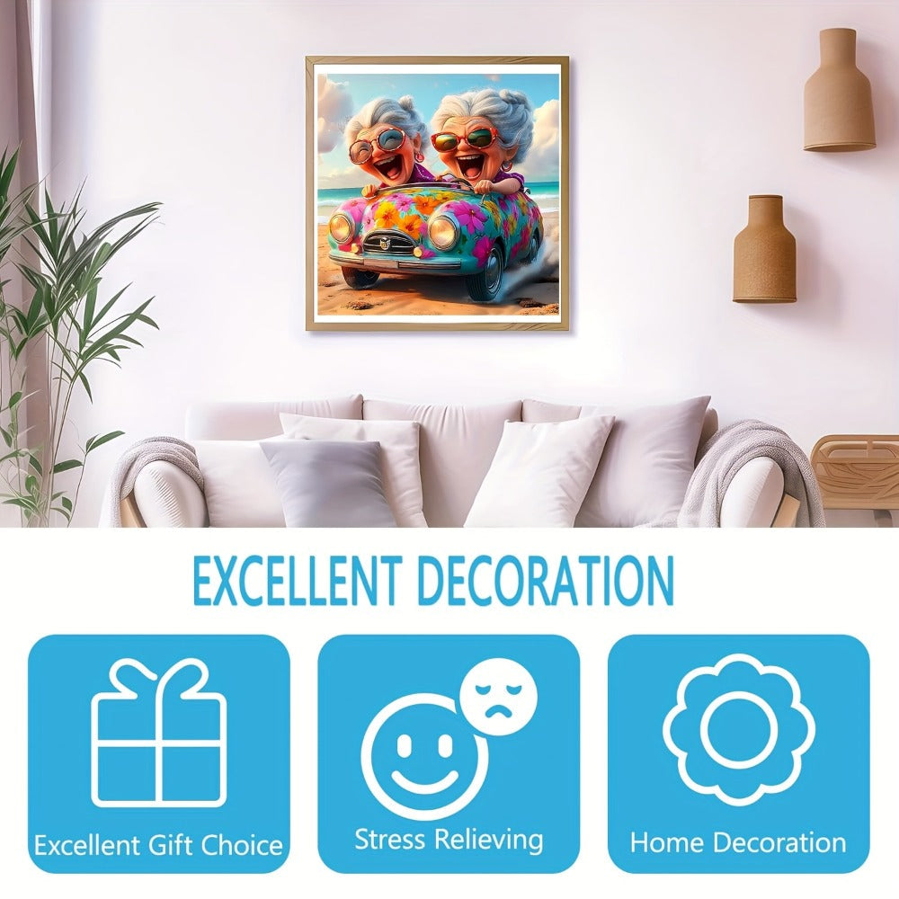 Happy Old Lady Wooden Jigsaw Puzzle with Irregular Pieces and 5.7 or 11.2 Inch Checkout Size Options