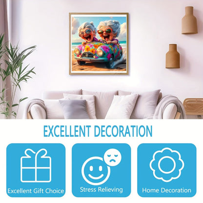Happy Old Lady Wooden Jigsaw Puzzle with Irregular Pieces and 5.7 or 11.2 Inch Checkout Size Options