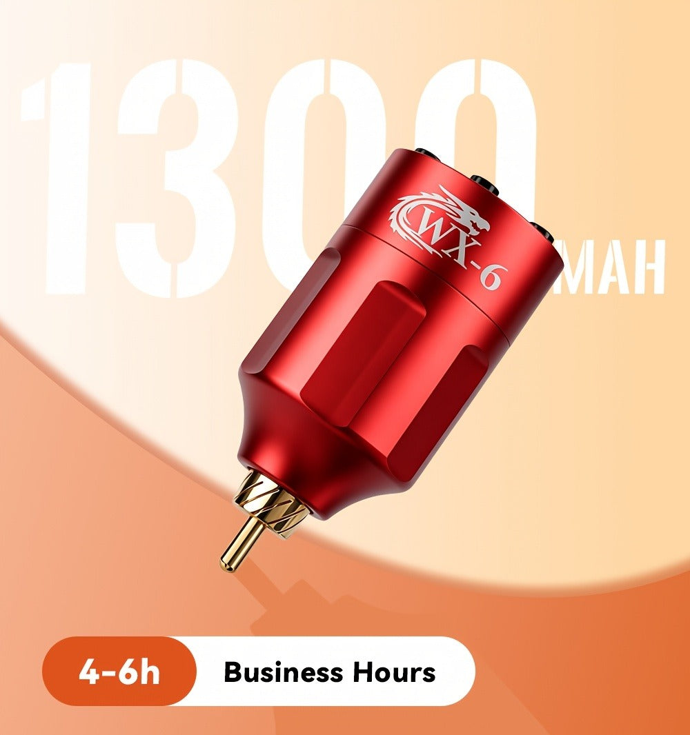 WX-6 Rechargeable Tattoo Power Supply with LED Display and Four RCA or DC Color Configurations