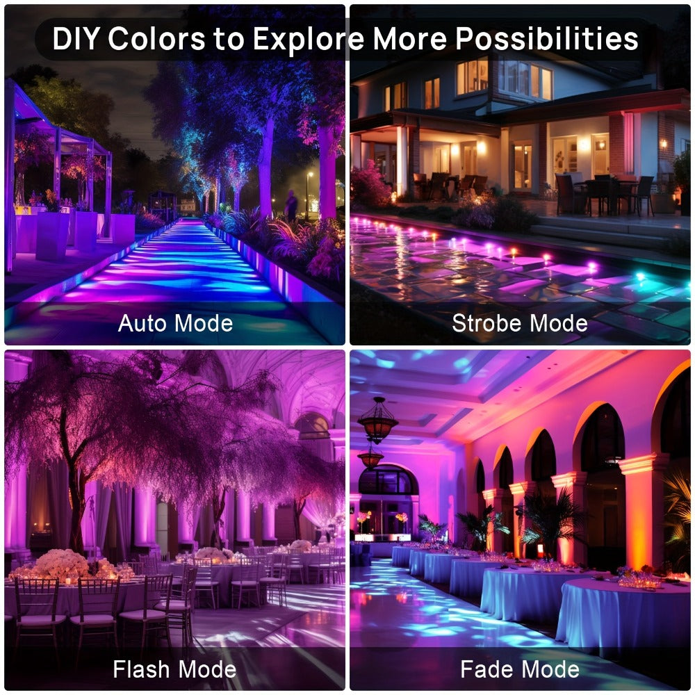 RGB LED Flood Light 25W Outdoor Color Changing - 1000 DIY Colors, 44-Key Remote, Strobe & Fade Modes, Memory Function, Multi-Pack for Party, Stage, Garden, Halloween & Christmas Uplighting