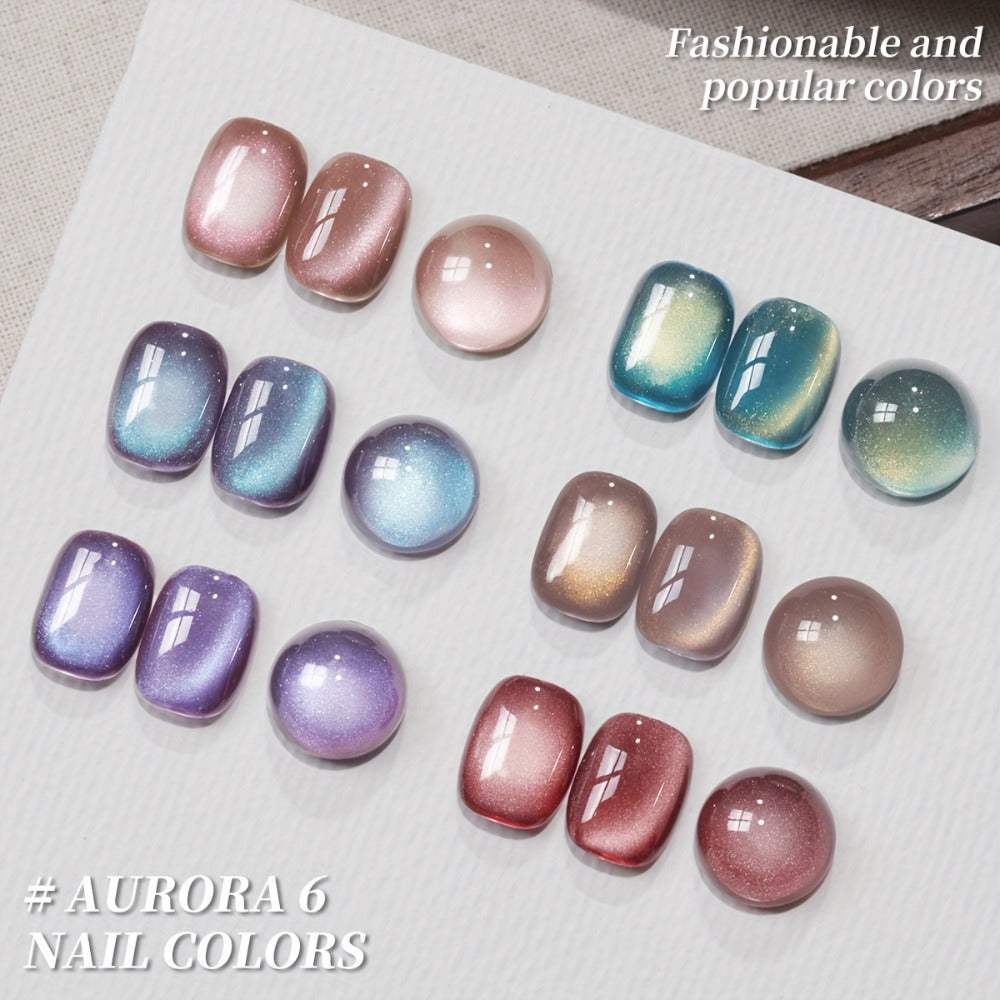 Gel Nail Polish 6-Color Magnetic Cat-Eye Sets in Aurora, Dopamine or Bubble-Summer Collections