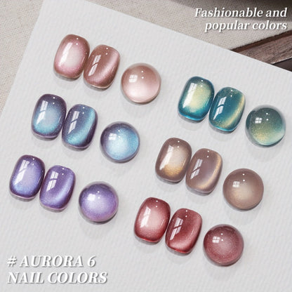 Gel Nail Polish 6-Color Magnetic Cat-Eye Sets in Aurora, Dopamine or Bubble-Summer Collections
