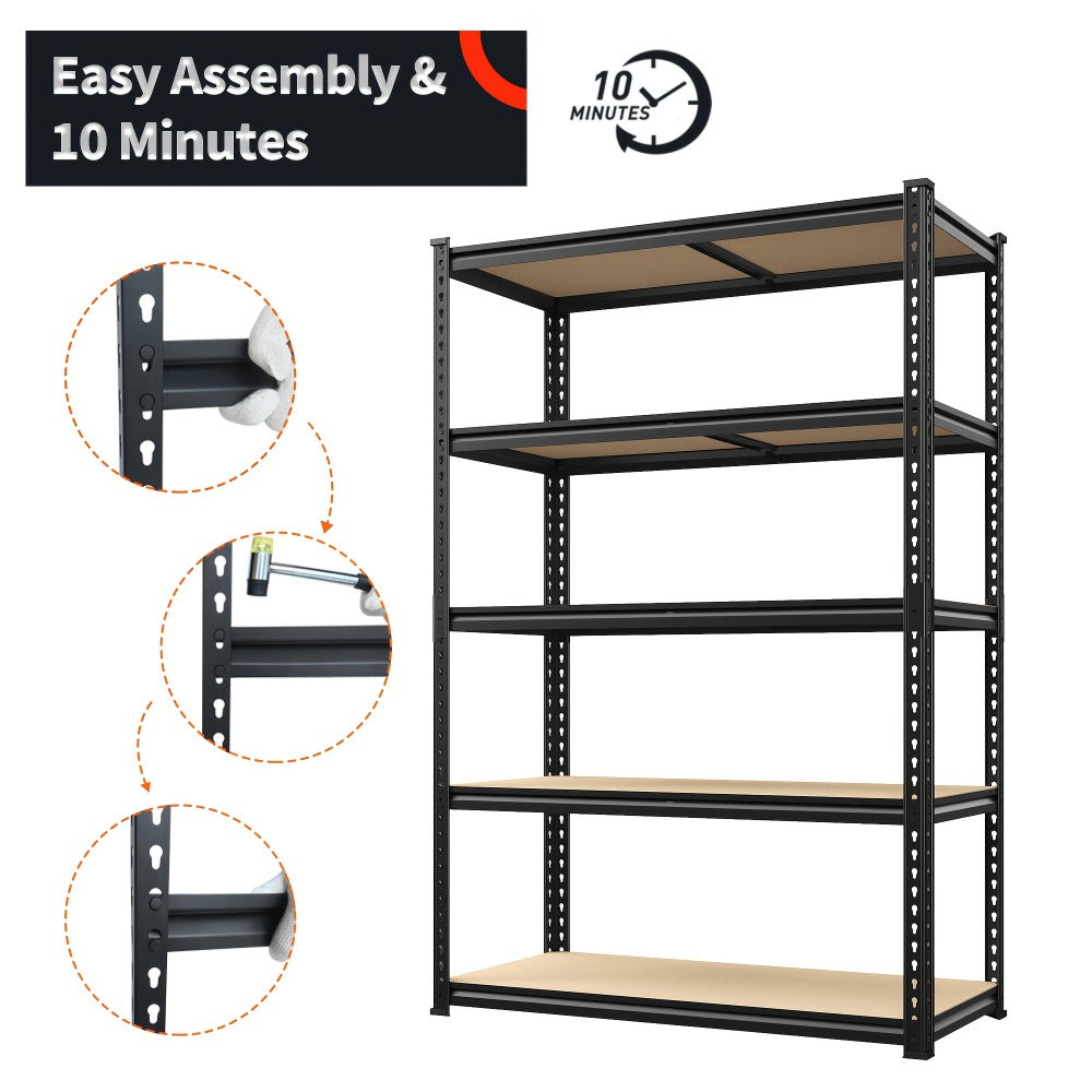 5-Tier Heavy Duty Metal Shelving Unit 2000LBS – Adjustable Freestanding Steel Garage Storage Shelves 72"H x 35.5"W x 15.8"D Tool-Free Assembly Utility Rack Black