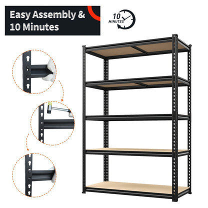5-Tier Heavy Duty Metal Shelving Unit 2000LBS – Adjustable Freestanding Steel Garage Storage Shelves 72"H x 35.5"W x 15.8"D Tool-Free Assembly Utility Rack Black