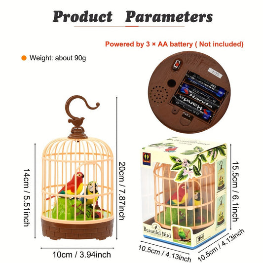Mini Voice-Activated Birdcage Toy – Chirping & Wing-Fluttering Parrot, Interactive Sound-Responsive Animal Toy, Battery Powered, Birthday Christmas Gift for Kids Boys Girls