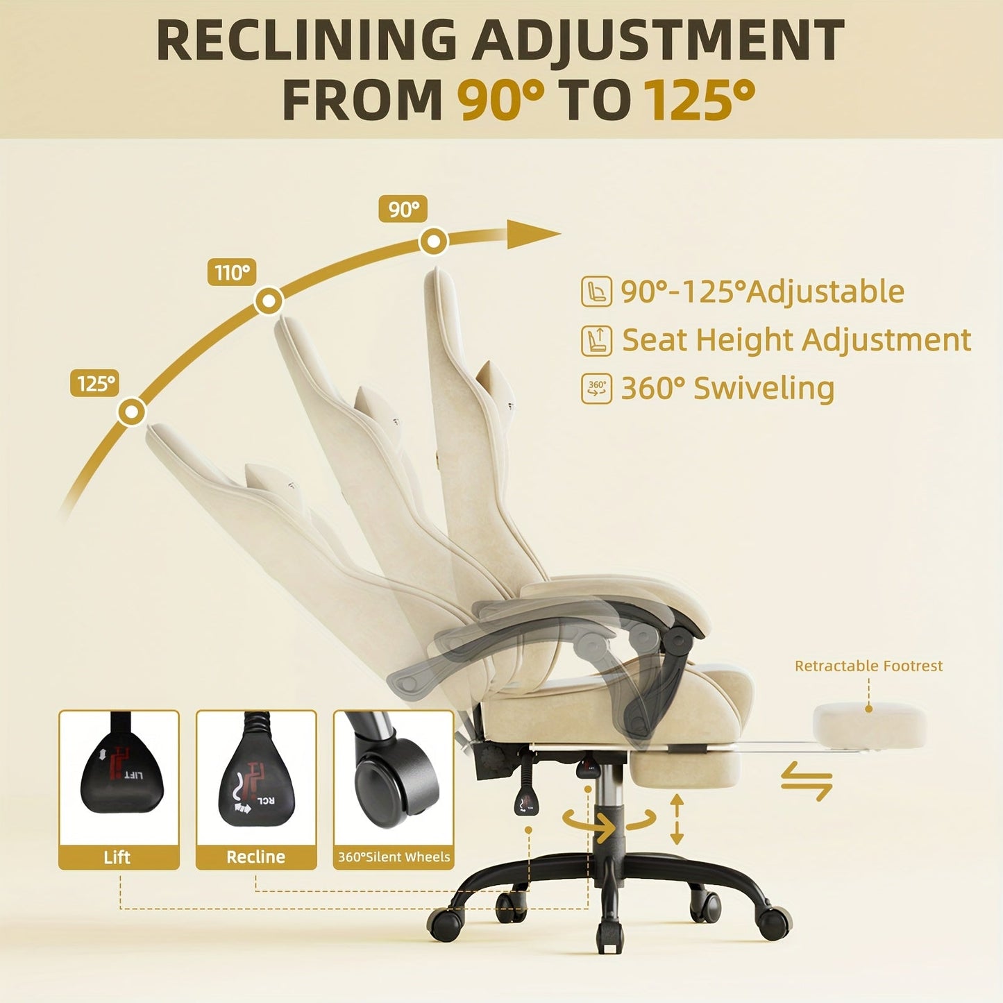 Gaming Chair Ergonomic Esports Chair – Skin-Friendly PU Leather, Thickened Board, Linkage Armrest, Adjustable Footrest & Headrest, Multi-Angle Reclining Office Game Chair, Solid Color, Black or Red
