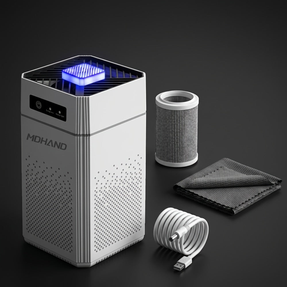 Air Purifier 2 Pack with Replacement Filters & USB Charging Cable – Compact HEPA Purifier for Home, Bedroom, Office, Removes Odors, Dust & Allergens