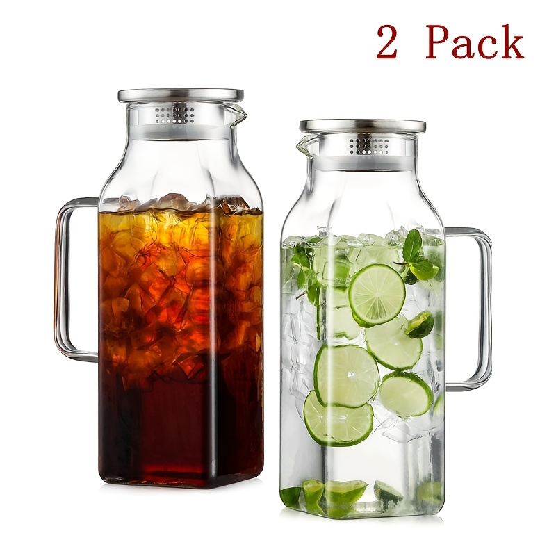 Square 68-Ounce Glass Pitcher with Metal-Look Lid and Handle in Two-, Six- or Twelve-Piece Packs