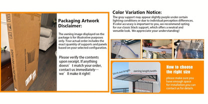 Window Awning Door Canopy Polycarbonate Overhang, UPF 50+ UV & Rain Protection, Leak-Proof Hollow Sheet