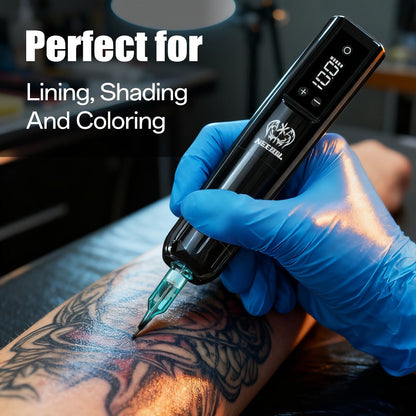 Cordless Rotary Tattoo Machine Kit Complete Set with Screen Display 6-8Hr Battery 20 Needles 7 Inks