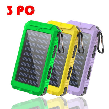 Solar Power Bank, 12800mAh Dual-USB 5V Charger with LED Flashlight and Single-Color or Three-Piece Set Options
