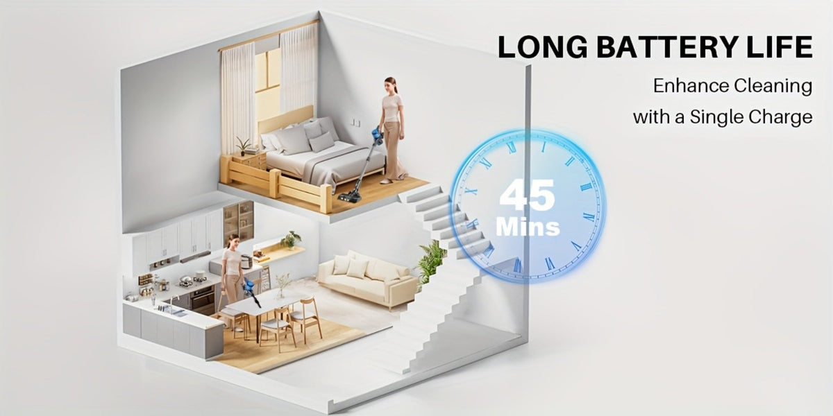 Cordless Stick Vacuum Cleaner 56-68Kpa, 8-in-1 Handheld Vacuum with Rechargeable Battery, 45 Min Runtime for Hard Floors