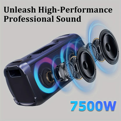 Portable Bluetooth Speaker Large Party Model with Dual 6.5-Inch Woofers, TWS, LED Rings and 5-Hour Battery