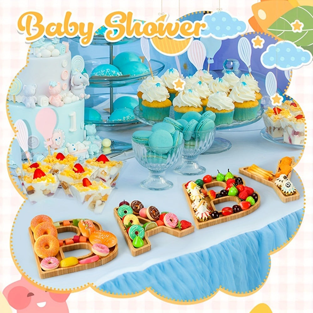 Four-Piece BABY Letter-Shaped Wooden Serving Board Set for Baby Showers and Gender Reveal Parties