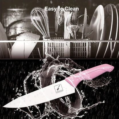 Kitchen Knife Set by imarku, 14-Piece Pink Stainless Steel Block with Six Steak Knives, Shears and Built-In Sharpener
