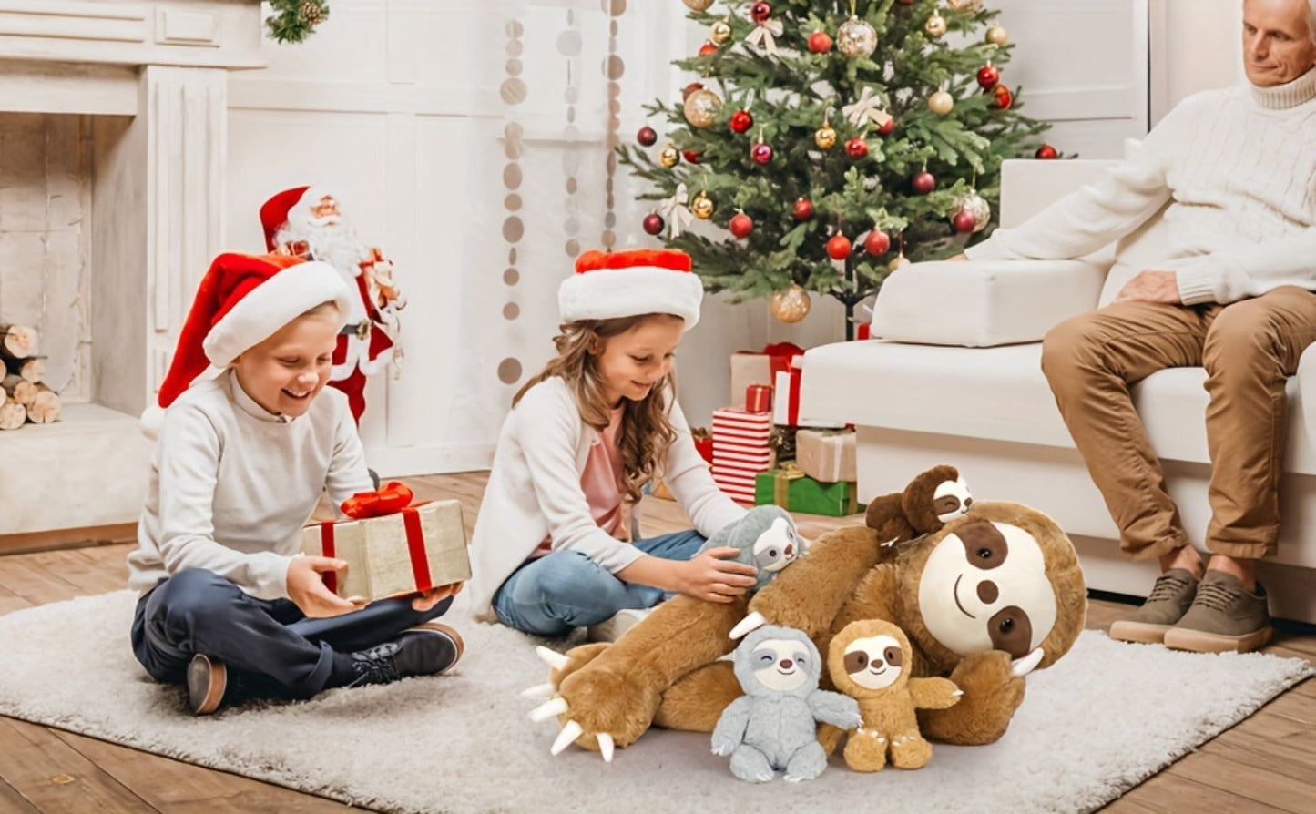 Stuffed Animal Sloth Five-Piece Set with One 22-Inch Large Sloth and Four Smaller Toys for Gifting