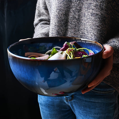 Extra Large Ceramic Bowls Set of 2, 81oz Deep Blue Salad Bowl, Ramen Noodle Soup Bowl, Stylish Durable Dinnerware for Home Kitchen