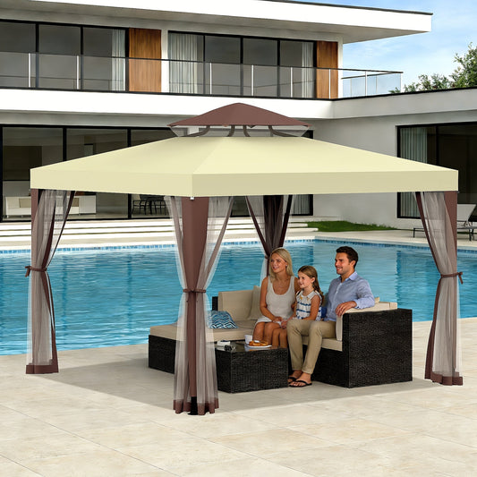 Gazebo with Mosquito Netting Steel Frame | Backyard Garden BBQ Party