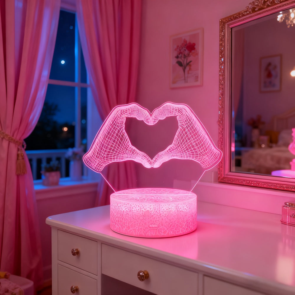 Heart Hands Acrylic LED Night Light with 16 Colors, Touch and Remote Controls and Three Base Styles