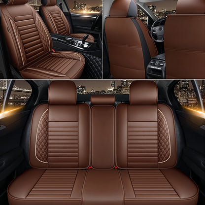 Car Seat Covers Full Set – 5-Seat PU Leather Airbag Compatible Universal Fit Sedan SUV Truck Waterproof with Front Storage Bag & Detachable Armrest