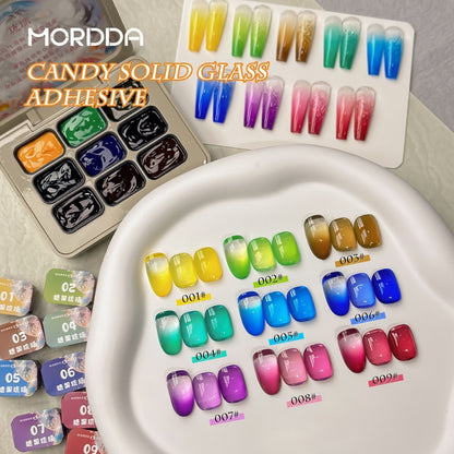 Candy Glass Gel Nail Polish Set 9 Colors Gradient Effect — Fall Winter Shades Translucent Glass-Like Finish Long-Lasting Durable Nail Art for Salon & Home Manicure Gift Women
