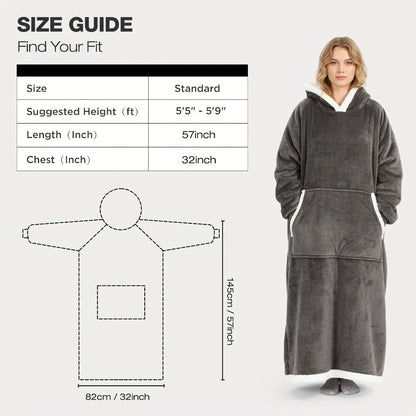 Wearable Blanket Hoodie - Oversized Extra-Long Ultra-Soft Acrylic Hooded Blanket for Adults, Warm Cozy TV Watching Winter Gift for Christmas Valentine's Day